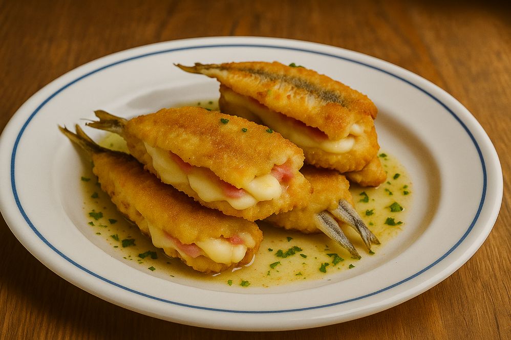 boquerones rellenos de jamón y queso al horno