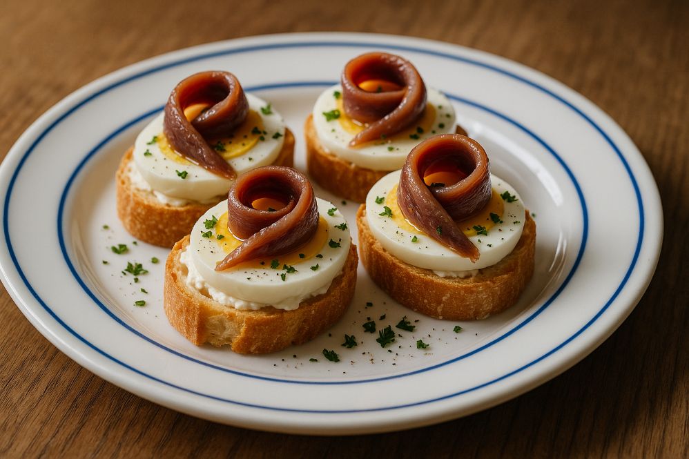 canapés de anchoa y huevo cocido