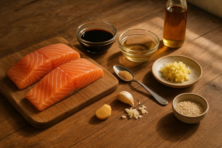 ingredientes salmón con salsa teriyaki