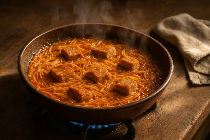 cocinando atún con fideos