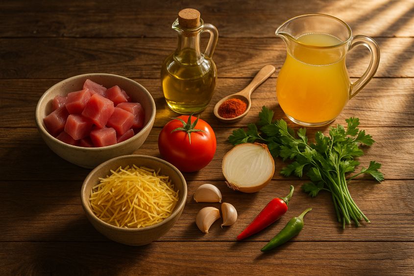 ingredientes atún con fideos