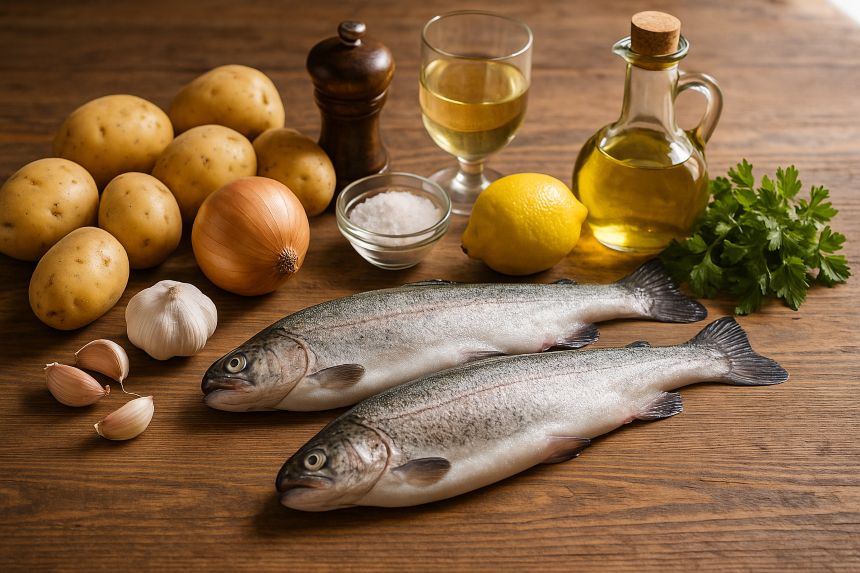 ingredientes trucha al horno con patatas y cebolla