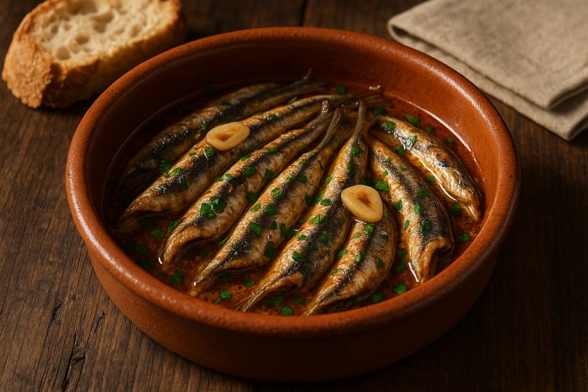 Anchoas a la cazuela con pimentón
