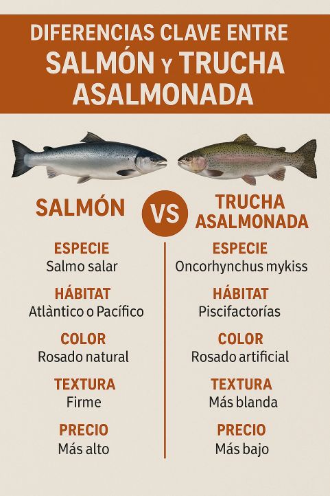 infografía sobre las diferencias entre el salmón y la trucha asalmonada
