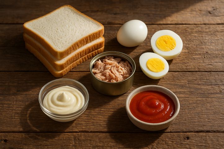 ingredientes sándwich atún y huevo